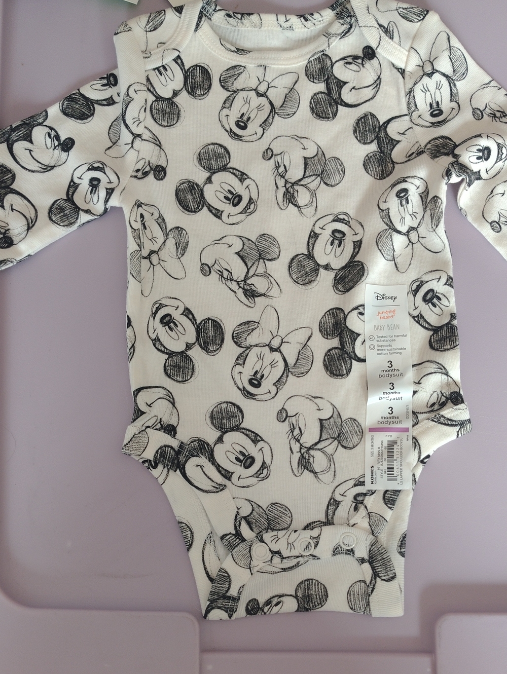 Disney Black & White Mickey and Minnie Sketch Long-Sleeve Bodysuit
